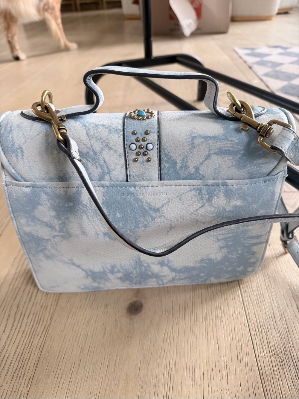 Light Blue Tie-Dye western Crossbody Bag with Decorative Buckle - Picture 4 of 4